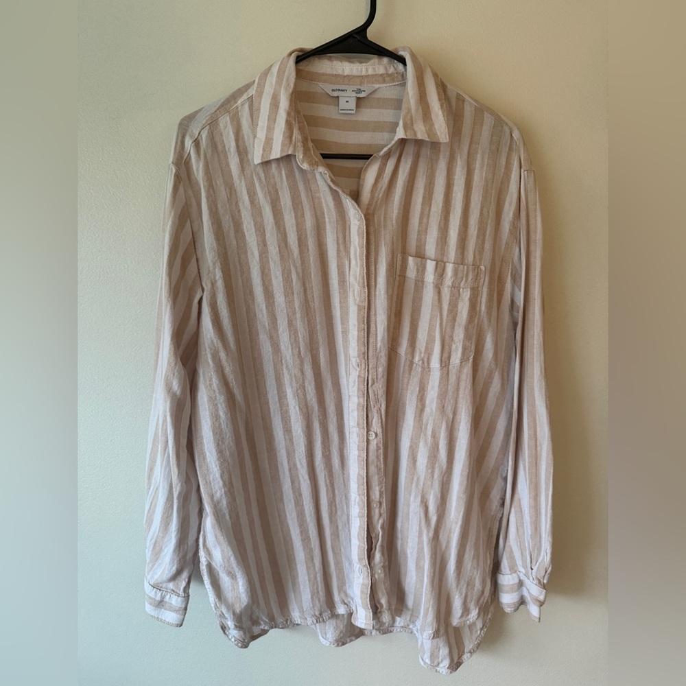 Old Navy Light Brown Striped Button Down “boyfriend” Shirt